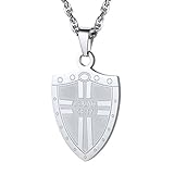PROSTEEL Herren Halskette Edelstahl Kreuz Schild Anhänger Bibel Vers Jesaja 54: 17 Gravur Halskette für Männer, Silb