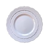 BLISSFUL DINING | 50-teiliges Einweg-Plastikteller-Set 25 Stück – 25,4 cm große Speiseteller und 25 Stück – 19,1 cm große Vorspeisen-/Dessertteller (Classic Collection, weiß)