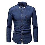 Jeanshemd Herren Slim Fit Einfarbig/Spleißen Revers Langarm Shirt Herren Vintage Mode Wasser Waschen Jeanshemd Herren Frühling Herbst Lassig Hemd H