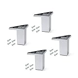 Emuca 2039625 Set aus 4 Füßen mit Montageschrauben für Möbel/Schrank/Bett aus Aluminiumfarbenem Kunststoff, 80