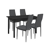 [en.casa] Esstisch Küchentisch Esszimmertisch schwarz 120x60cm mit 4 Stühlen dunkelgrau gepolstert Sitzgruppe im Sparpak