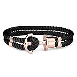 PAUL HEWITT Anker Armband PHREP - Segeltau Armband in Schwarz, Damen Armband mit Anker Schmuck aus IP-Edelstahl (Roségold) in Größe XXXL