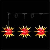 Novaliv Weihnachtsstern Dekostern | 12cm | 3er Sternenkette ROT GELB | Innen und Aussen | LED mit Baterriefach + Fernbedienung Weihnachtsdeko Stern b