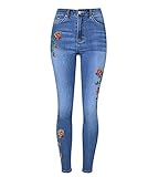 Jeans Damen Hose Jeanshose Female Tragen Sie Eine Hohe Taille Stretch-Rücken Kreuzstickerei Rosen Vor Dem Waschen Die Katze Muss Cowboyfüße Sein Hose Neun Punkte 42 B