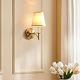 FXBFAG Moderne Wandleuchte Leuchte Brünierte Messing Wandleuchte Weißer Trommelschirm Schlafzimmer Nachttisch Leselampe Home Beleuchtung Wohnzimmer W