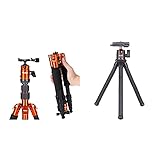Rollei Compact Traveler No. 1 - leichtes Reisestativ aus Aluminium mit geringem Packmaß von nur 31,5 cm, Orange & Monkey Pod 2, Flexibles Mini-Stativ mit Smartphone-Halterung, Kugelkop