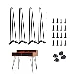 4X Haarnadel Tischbeine Möbelfüße Tischgestell Hairpin Leg 10mm Dicke Haarnadelbeine DIY inkl. Anti-Rutsch-Bodenschoner + Schrauben (34 Zoll(86cm)-3 Streben, Schwarz)