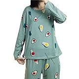 1 Set Winter-Pyjama-Set, bequem, weich, Cartoon-Muster, niedlicher rosa Rettich, Damen-Pyjama-Set für den täglichen Gebrauch, grün, 48