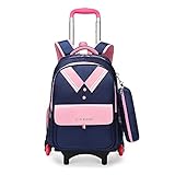 YUTCRE Kinder Trolley Schultasche, Schulrucksack 6 Räder Removable Rolling School Bag wasserdichte Große Kapazität für Schule und Reise, Mit Essensbeutel für Jungen Mädchens 1-6 Klasse (Blau) (Rosa)