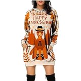 TWIOIOVE Winter Pullover für Damen Hooded Sweat Pulli Santa Cartoon Drucken Cocktailkleid Weihnachtskleid Weich Hautfreundlich Pullikleid Sw