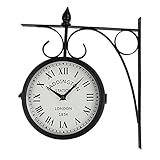N / B Doppelseitige Outdoor Garten Wanduhr Retro Tischuhr Paddington Station Wanduhr Antik Look Halterung Vintage Outdoor U