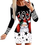 WAOTIER Weihnachtskleid Damen Herbst Winter Langarm Lässiges Weihnachten Xmas Pulli Pullover Elegante Beiläufig Party Mädchen Weihnachtsk