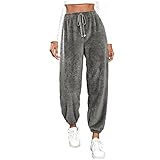 Jogginghose Damen Lang Flauschig Winter Warm-Gefüttert Plüschhose Bequem Haushose Fleece Mit Taschen Pyj