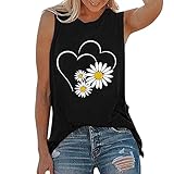 Damen T-Shirt GroßE GrößEn Ärmellos Oberteile Elegant Lässig Rundkragen Gänseblümchen Bedruckte Weste Einfaches Basic Frühling Sommer Sw