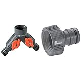 Gardena 2-Wege-Ventil: Wasserverteiler für Wasserhahn mit 33.3 mm (G 1')-Gewinde, für gleichzeitigen Anschluss von Zwei Geräten & Profi-System-Hahnstück, Hahnverbinder mit 33.3 mm (G 1 Zoll)-Gew