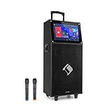 auna KTV Mobile PA Soundanlage - Bluetooth Lautsprecher mit Touch-Display, PA Anlage + 2 drahtlose UHF-Mikrofone, 2 x USB, SD & Micro-SD, HDMI, AUX, Akku, Tragegriff, inkl. Fernbedienung, schw