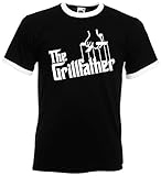 World-of-Shirt Unisex Retro T-Shirt The Grillfather der Grillmeister|schwarz-XL