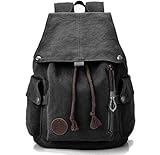 Canvas Leinwand Rucksack Vintage für Outdoor Camping Außflug Sports Universität Rucksack Wanderrucksack Schultasche Schulrucksack Herren Damen Mädchen Jungen Teenager Rucksäcke (schwarz)