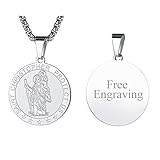 FaithHeart St Christopher Schmutzpatron Edelstahl Kette mit Rund Medaillon Christophorus Halskette für Männer und Jung