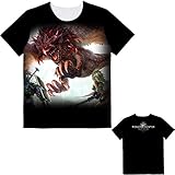 Monster Hunter Kurzarm,Monster Hunter Welt Baumwolle T-Shirt Cosplay Kostüm Für Studenten Spiel Liebhaber Geschenke Teen E XXXXL