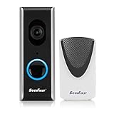 WLAN Video Türklingel mit Kamera 1080P HD,SecuFirst Batterielos Video Doorbell mit Funk Gong Klingel,für Haustürsicherheit, Zwei-Wege-Audio, mit 16G-Speicherkarte,Wasserdicht,Schw