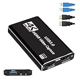 Game Capture Card, 4K USB 3.0 HDMI Capture Card mit 1080P 60FPS HDMI-Loop-Out Live-Streaming für PS4, Xbox One&Xbox 360 und M