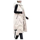 Chejarity Daunenweste Damen Einfarbig Winterjacke Daunenjacke Warm Weste Jacke mit Kapuze Steppjacke Mittellange Wintermantel BeiläUfige ReißVerschluss Daunenmantel Slim Gilet mit T