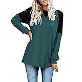 NIUYAN Damen Langarmshirt O-Ausschnitt Casual Oberteile Langarm Shirt Longshirt Bluse Damen Rundhals Lose Raglanärmel Klassisches Kariert Farbblock Sweatshirt Oberteile Tunika Top B