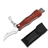 Edelstahl Pilzmesser Bürste und Riementasche, Outdoor Champignon Taschenmesser Pilzbürste Klappmesser Schwammerlmesser Holzgriff Freizeitmesser Pilze (Rot)