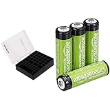 ANSMANN Batteriebox für AAA Micro, AA Mignon & 9V Block Akkus und Batterien - Praktische Akkubox zum Schutz & Transport für 48 Accus & Amazon Basics AA-Batterien, wiederaufladbar, vorgeladen, 4 Stück