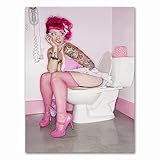 Sexy Tattoos Bikini Mädchen Auf Der Toilette Gemälde Leinwand Moderne Mode Poster Nordischen Stil Kunstwerk Badezimmer Toilette Bar Home Wall Decor,20X28I