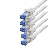 BIGtec - 5 Stück - 0,5m CAT.7 Gigabit Patchkabel Netzwerkkabel weiß Kupferkabel Patch Ethernt LAN DSL Kabel CAT7 (RJ45, Cat 7, S/FTP PIMF) 50cm 0,50