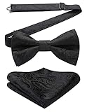 HISDERN Herren Paisley Floral Taschentuch Jacquard Hochzeit Party Fliege bereits gebunden Einstecktuch Set Schw