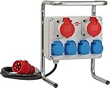 Kompakter Kleinstromverteiler BKV 2/4 G IP44 / Baustromverteiler mit Stahlrohrgestell (2m Kabel, für ständigen Einsatz im Außenbereich IP44, Made in Germany)