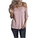 Komiseup Bluse Damen Trendige Sommer Spaghettiträger Top Elegant 3/4 Arm Blusen Einfarbig Trägertop Frauen Weiblich Sexy Tunika Ob