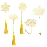 Set of 5 Flower Bookmarks,Hollow Bookmark,Metal Book Marks,Tassel Bookmarks,Metal Bookmarks,maple,four-leaf clover,Ginkgo Bookmarks for Book