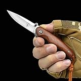 AUBEY Mini Taschenmesser Klein Messer Holzgriff Klappmesser Holz Einhandmesser EDC Folder Pocket Knife Outdoor Survival, 6 cm Klingenlänge (440 Stahl)