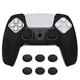 PlayVital Zubehör für ps5 Controller,Silikon Anti-Rutsche Controller Hülle Grips Skin Case Tasche für Playstation 5 mit 6 Aufsätze(3D Noppen Edition,Schwarz)