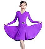 ZYLL Mädchen Latin Dance Sets Kleid - Tanzkostüme Rumba Salsa Karneval Party Tanzkleidung Bühnenauftritt Trikot Rock Anzug Kostüm,Lila,XXL