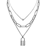 DTWAWA Mehrschichtig Schloss Form Anhänger Halskette, Punk Hiphop Fashion Gothic Jewelry Frauen Mädchen Geschenk für S
