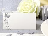 EinsSein 50x Tischkarten Hochzeit Liebesfalter Silber Hochzeit, Tischkarten, Platzkarten, Namenskarten, Herz Schmetterling Stuhl Rosen Ring