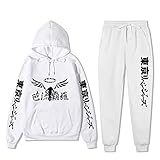 Anime Hoodie mit Hosen Herren Damen Manjiro Sano Jacke Mikey Draken Cosplay 3D Ken Ryuguji Pullover Valhalla Kazutora Hanemiya Sweater Sweatshirt Casual Langarm Jacket Top (Weiß,S)