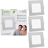 Lumare LED Einbaustrahler 6W 230V IP44 Ultra flach 3er Set Wohnzimmer, Badezimmer Einbauleuchten silber quadratisch 26mm Einbautiefe Mini Slim Decken Spot warmweiß