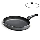 Fischpfanne 39 x 29 cm Oval mit Deckel Induktionsgeeignet I Backofengeeignet bis 280 Grad I Schnitzelpfanne beschichtet Induktion I Bratpfanne Backofen Ceranfeld Elektroherd Gasherd I Glasdeck
