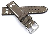 RIOS 1931 22mm Kalbsleder Vintage Pilot Deutsch Handarbeit Uhrenarmband mit Nieten grau NT