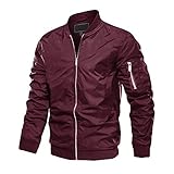 MAGCOMSEN Herren Winter Frühling Jacke Armee Fliegerjacke Zip Windjacke Unifarben Jacke Freizeit für Übergangsjacke Stil Bomber Jacken mit Stehkragen Weinrot 3XL (Etikett: 4XL)