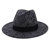 REJIUJIU Fedora Trilby Damen Panamahüte Schlangendruck Band Band Klassisch Lässig Fedora Hüte Große Krempe Outdoor Jazz Caps Gefilzte Hüte 58Cm Schw
