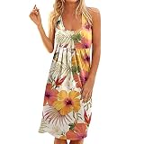 Niuyy Pulloverkleid Damen Sommerkleid Ärmelloses Sommerkleid Rundhals Strandkleid Bedrucktes Tankkleid Strickkleid Herbst Partykleid Elegant Winterkleid Damen Langarm Partykleid sexy weiß