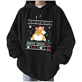 BAODANA Weihnachten Hoodie Damen Corgi Drucken Pullover Langarm Lose Winter Warm Sweatshirt mit Kapuze Frauen Oversize Kapuzenpullover Tops Casual Leicht Oberteil Pulli mit T