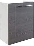 FACKELMANN Mini-Waschtischunterschrank Rondo/Schrank mit gedämpften Scharnieren/Maße (B x H x T): ca. 44 x 60 x 24 cm/hochwertiges Möbelstück/Türanschlag Links/Korpus: Weiß Glanz/Front: Eiche Cog